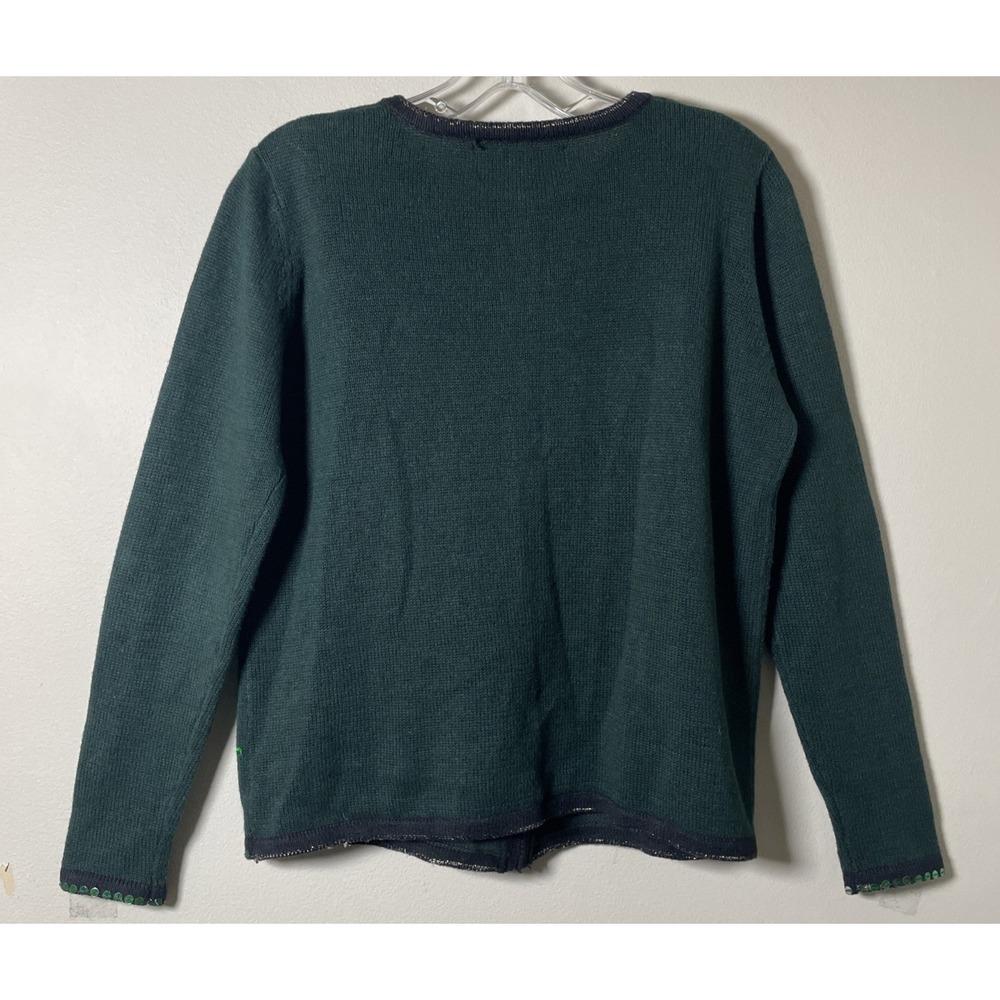 Tiara International Christmas Cardigan Sweater Womens M Green Poinsettia Big 90s - Picture 6 of 12